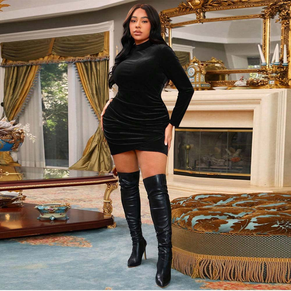 Plus Size Women Clothes Adult Lady like Woman Sexy Dress Autumn Winter Show Figure High Waist Hip Wrapped Dress