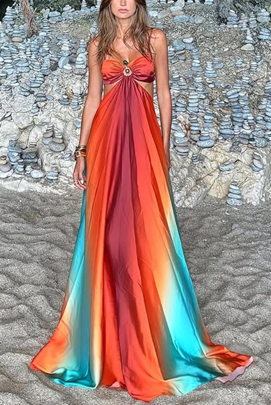Sexy Sling Gradient Color Island Dress Beach Dress