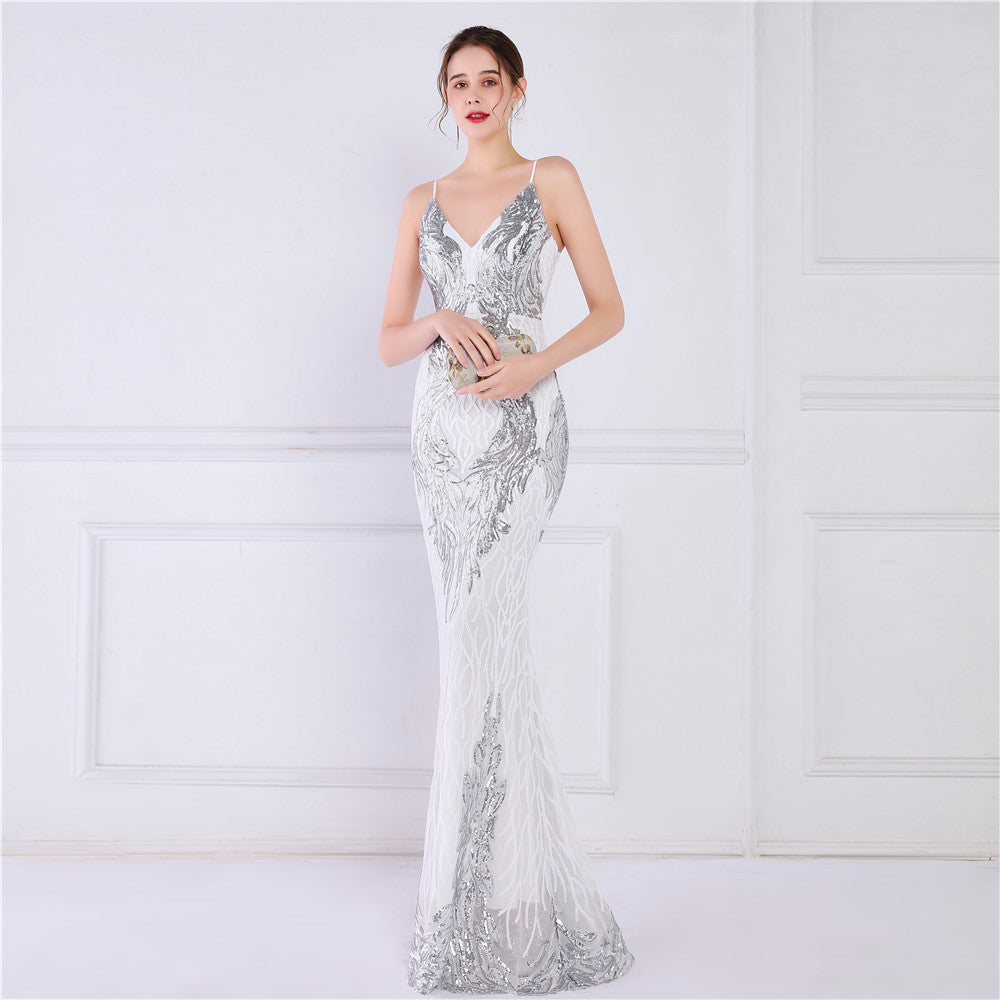 Sequined Fishtail Formal Dress Performance Internet Celebrity Activity Cocktail Car Model Etiquette Evening Dress