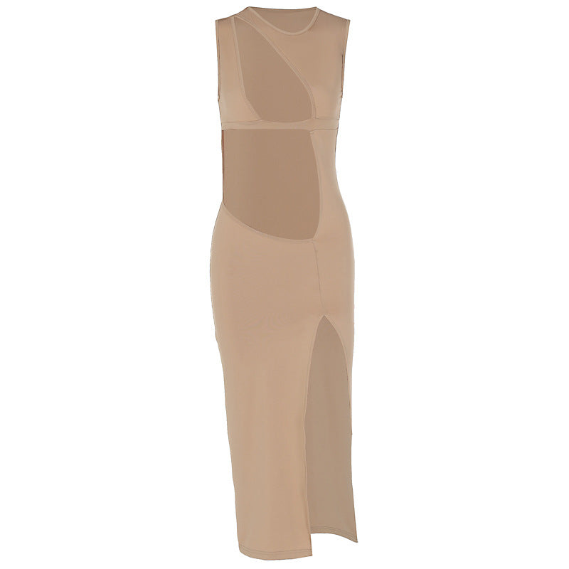 Women's Sexy Sleeveless Hollow Out Cutout Slim Fit Slit Dress