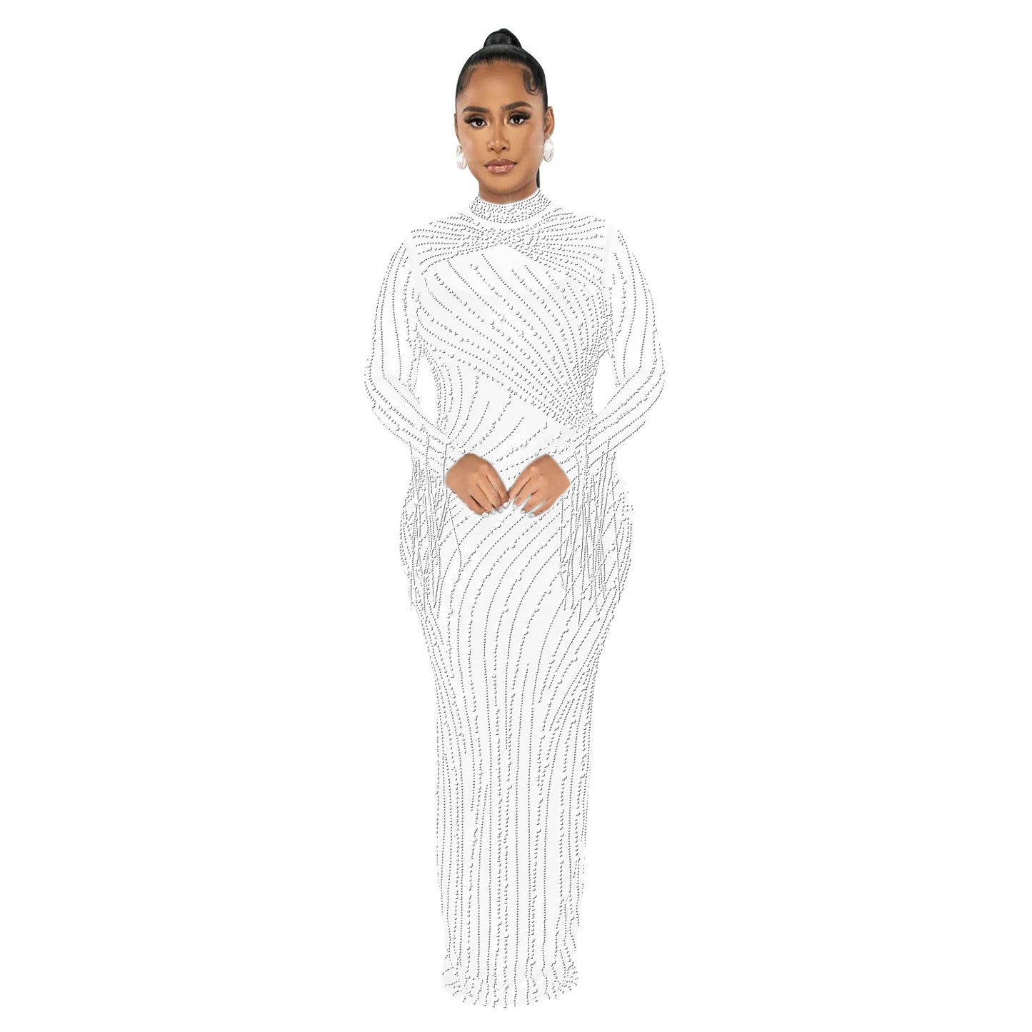 Mesh See Through Drilling Long Sleeve Lining Two Piece Set