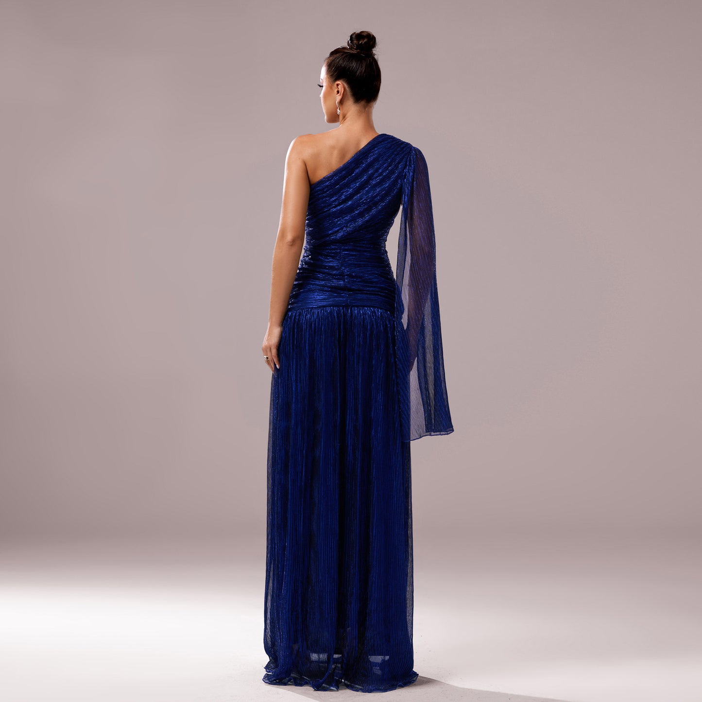 One Shoulder Collar Long Sleeve Evening Dress