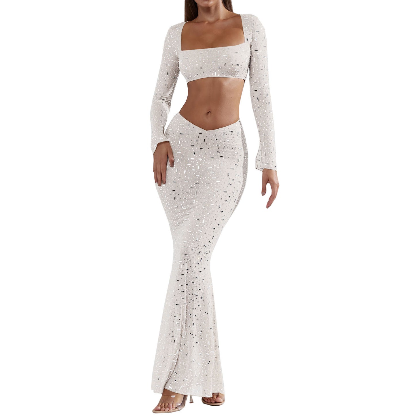 Women Clothes Sexy Rhinestone Top Mermaid Skirt Skirt Set