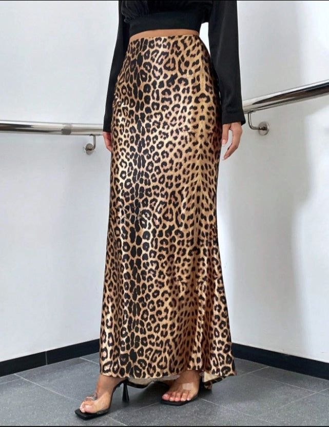 Leopard Print Printed Sexy Sheath Fishtail Skirt Mop Skirt