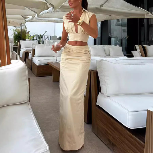 Sleeveless Crop Top Maxi Two Pc Skirt Set