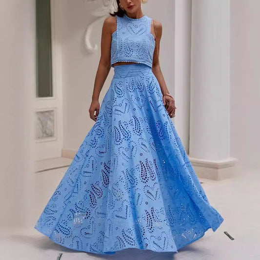 Sleeveless Long Skirt Pocket Two Piece Set
