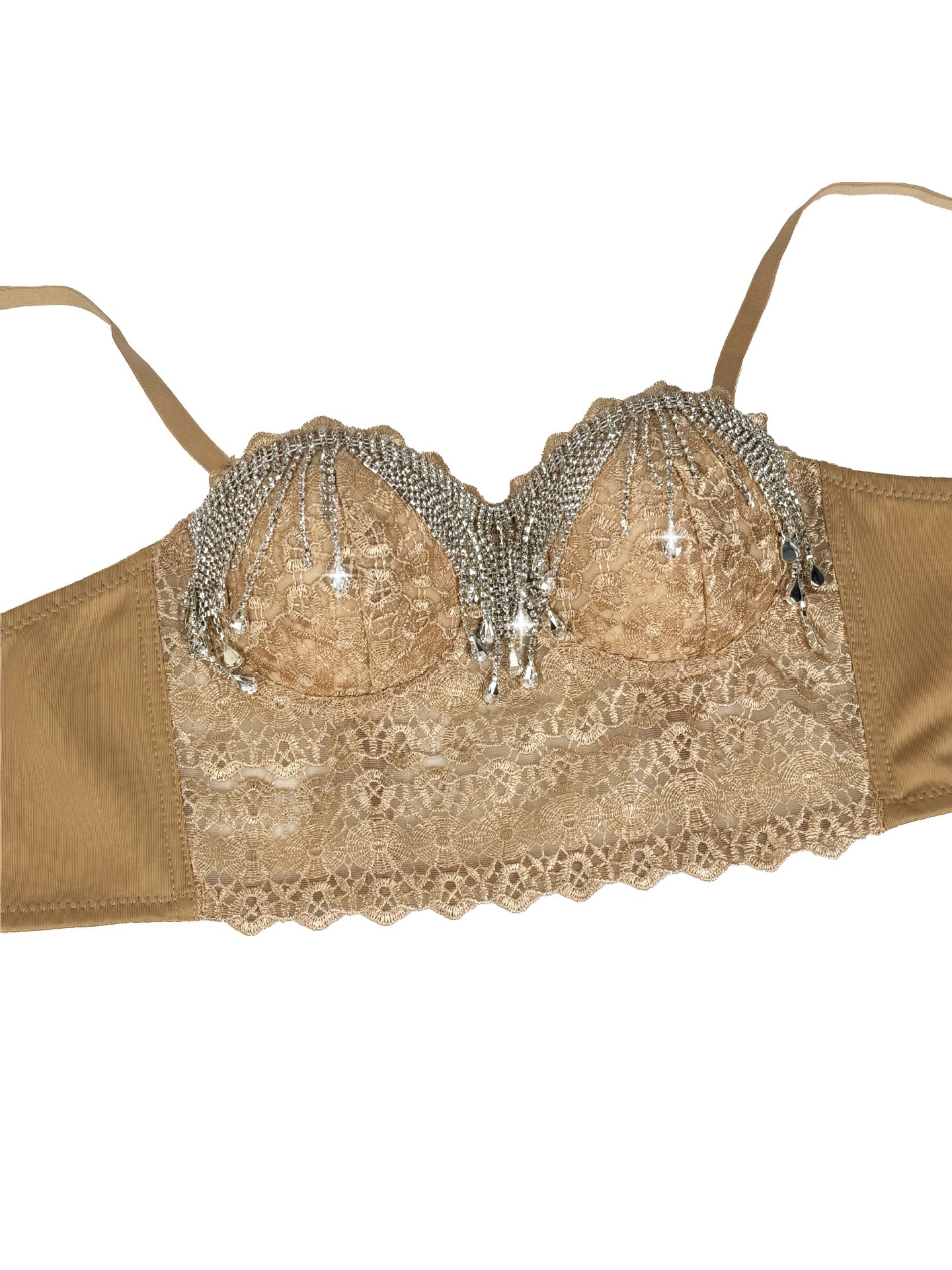 Tassel Embellished Boning Corset Bra Rhinestone Chain Camisole Rhinestone Sexy Sexy Boning Corset Top