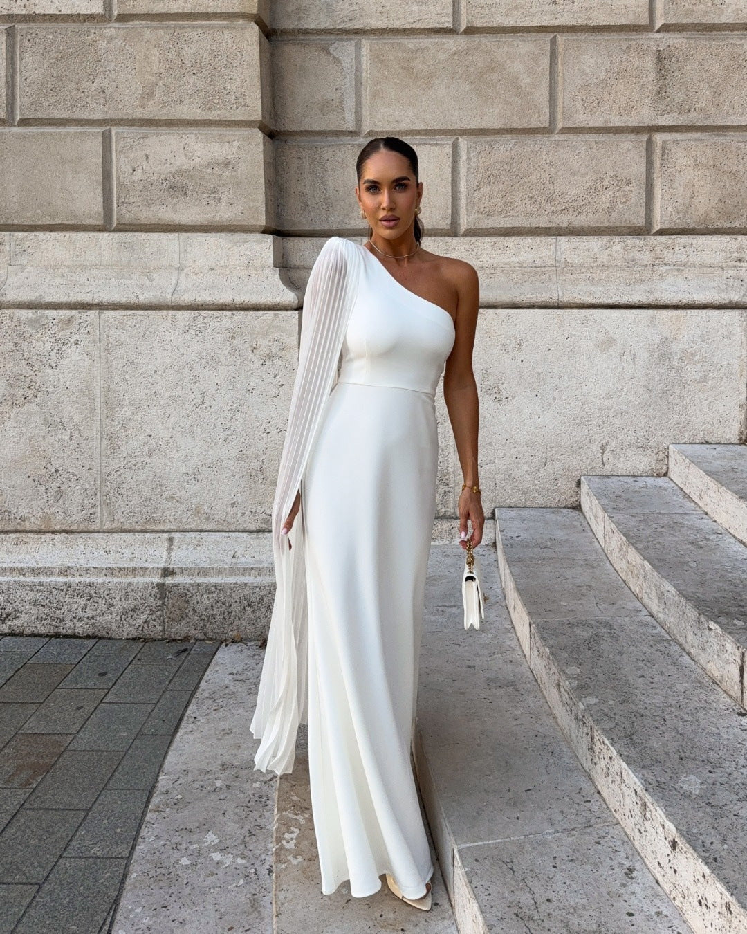 Spring Summer Shoulder Pleated Maxi Dress Holiday Party Women Dress