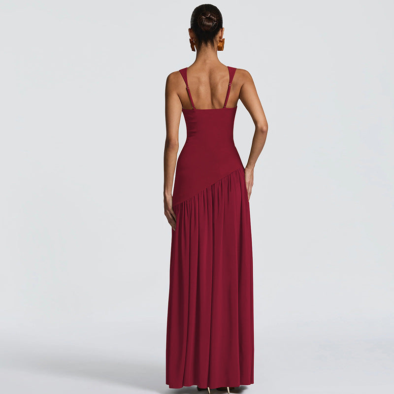 Women Clothing Winter Camisole Slim Solid Color Split Ribbon Dress Women
