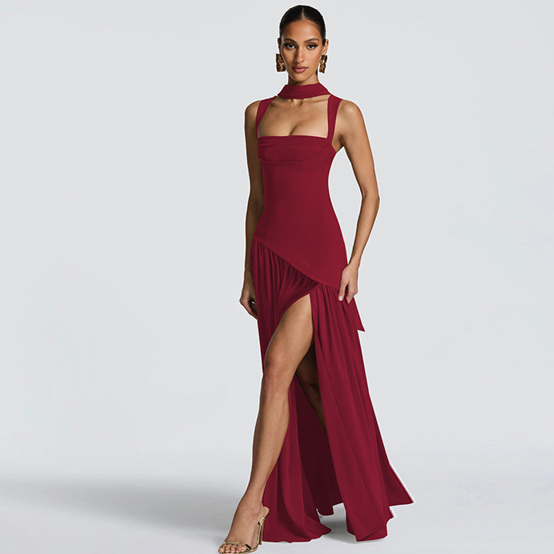 Women Clothing Winter Camisole Slim Solid Color Split Ribbon Dress Women