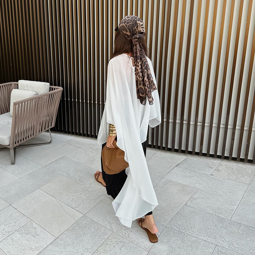 White Chiffon Loose Cape Shirt