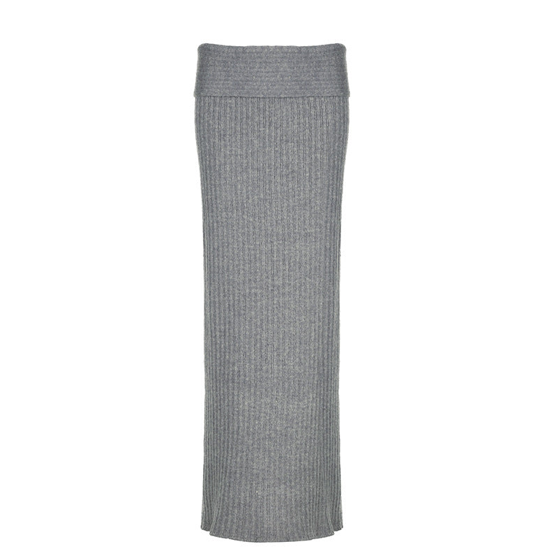 Elegant Woolen Low Waist  Hip Skirt Solid Color