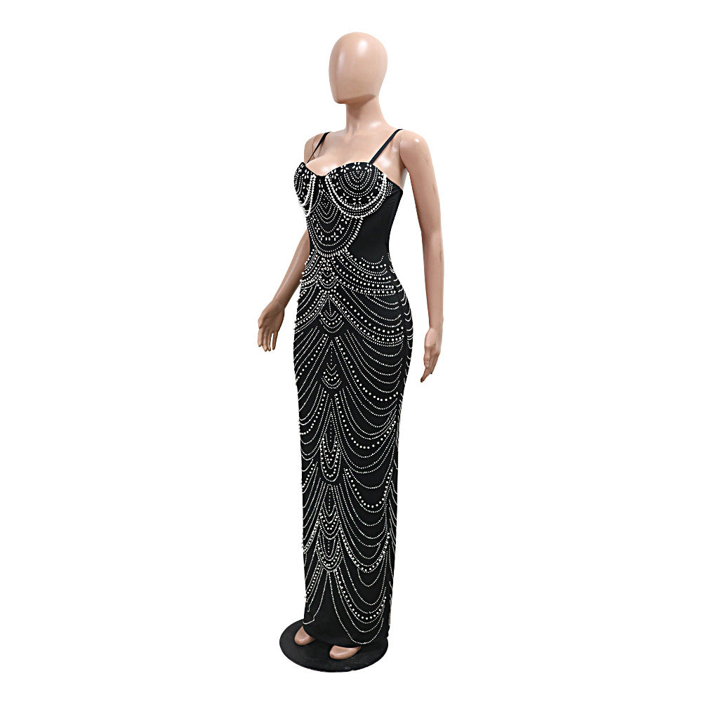 Strap Rhinestone Bubble Ball Evening Dress Sexy Dress Maxi Dress for Women