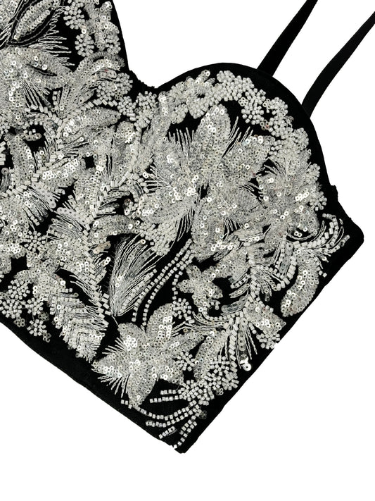 Vintage Embroidery Beads Boning Corset Sequined Crop Top