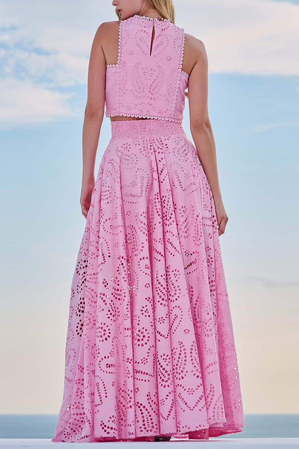 Sleeveless Long Skirt Pocket Two Piece Set