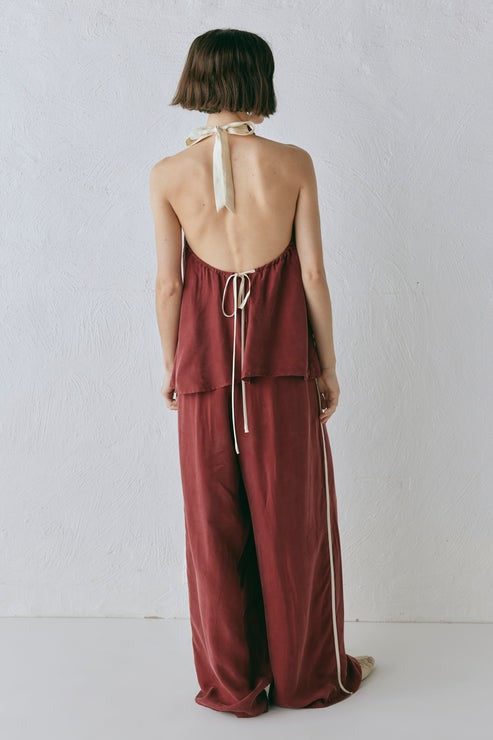 Women Clothing Sleeveless round Neck Solid Color Wide Leg Pants Office Work Pant