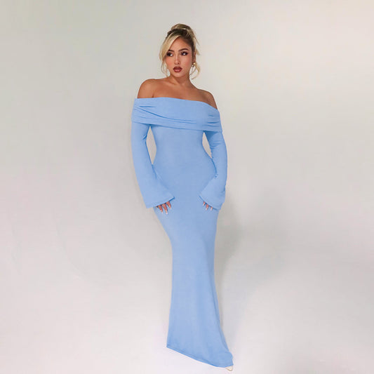 Sexy Design off Shoulder Backless Dress Women Fashionable Elegant Slim Fit Sheath Dress