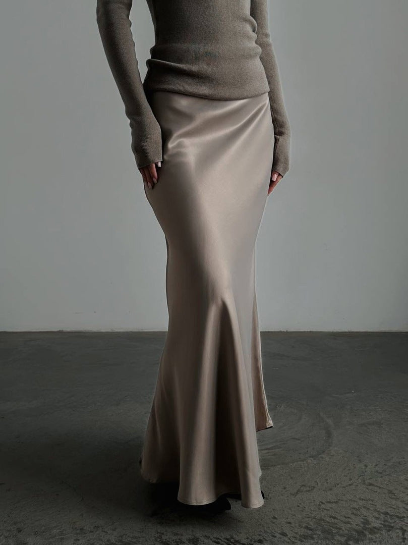 Fishtail Skirt Spring Satin Satin Long High Waist Hip Mop Fishtail Skirt