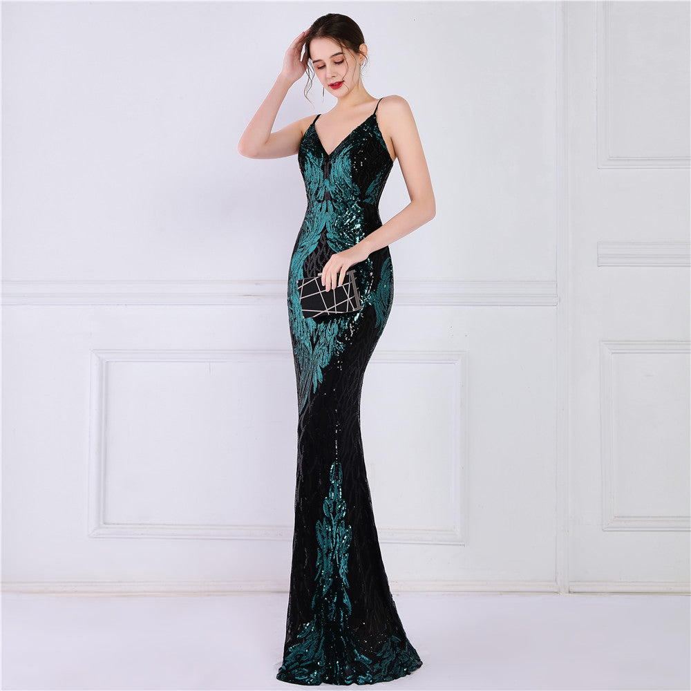 Sequined Fishtail Formal Dress Performance Internet Celebrity Activity Cocktail Car Model Etiquette Evening Dress