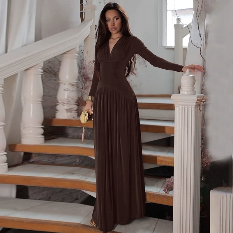 Women Wear Summer Elegant Slim Waist Controlled Long Sleeves Jumpsuit Dress