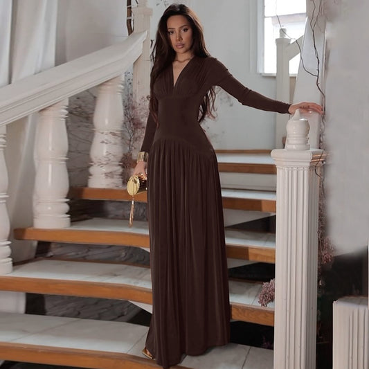 Women Wear Summer Elegant Slim Waist Controlled Long Sleeves Jumpsuit Dress