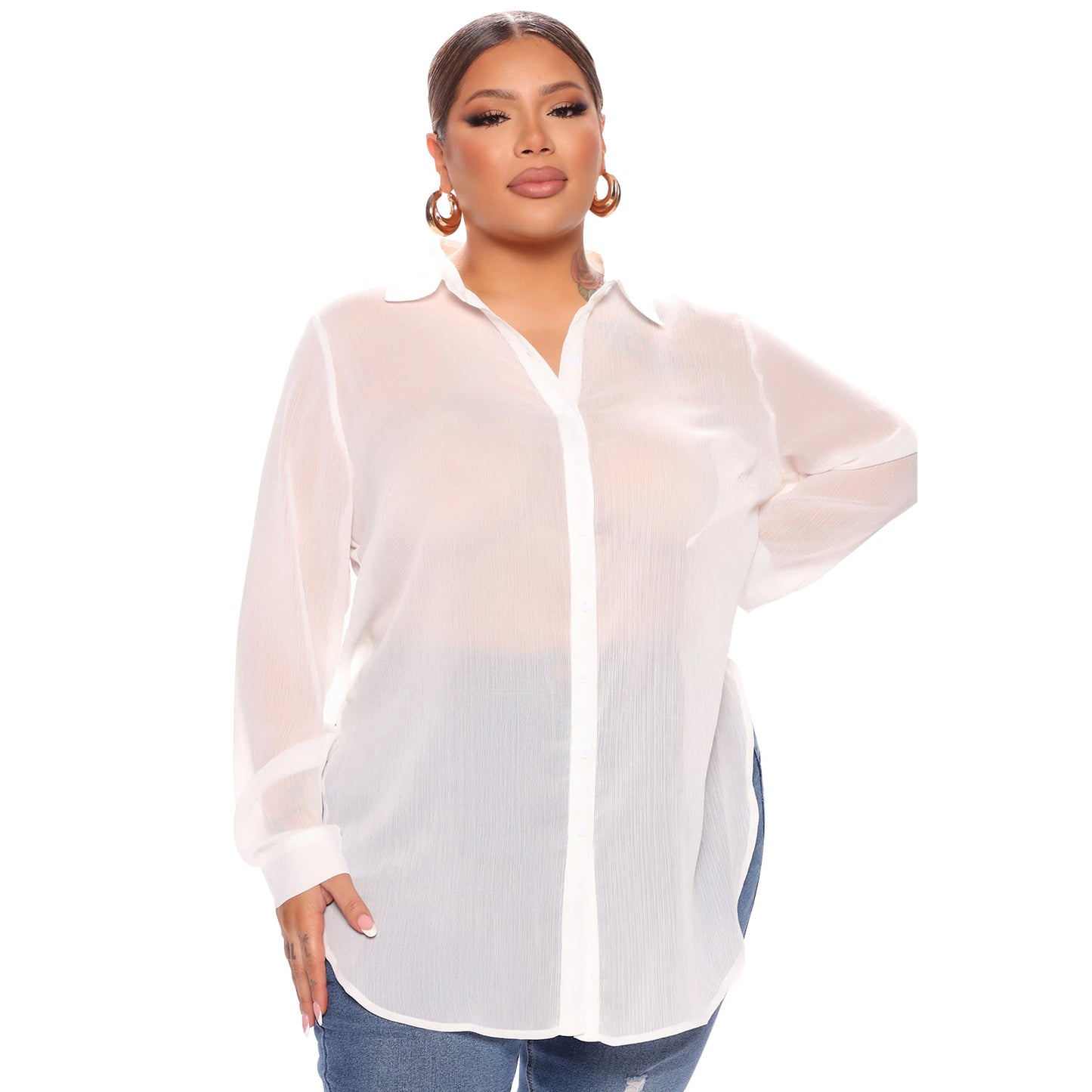 Summer Women Clothing Long Sleeve Sexy See Through Shirt