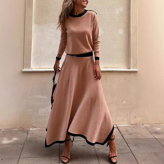 Long Sleeve Irregular Asymmetric Solid Skirt Two Piece Set