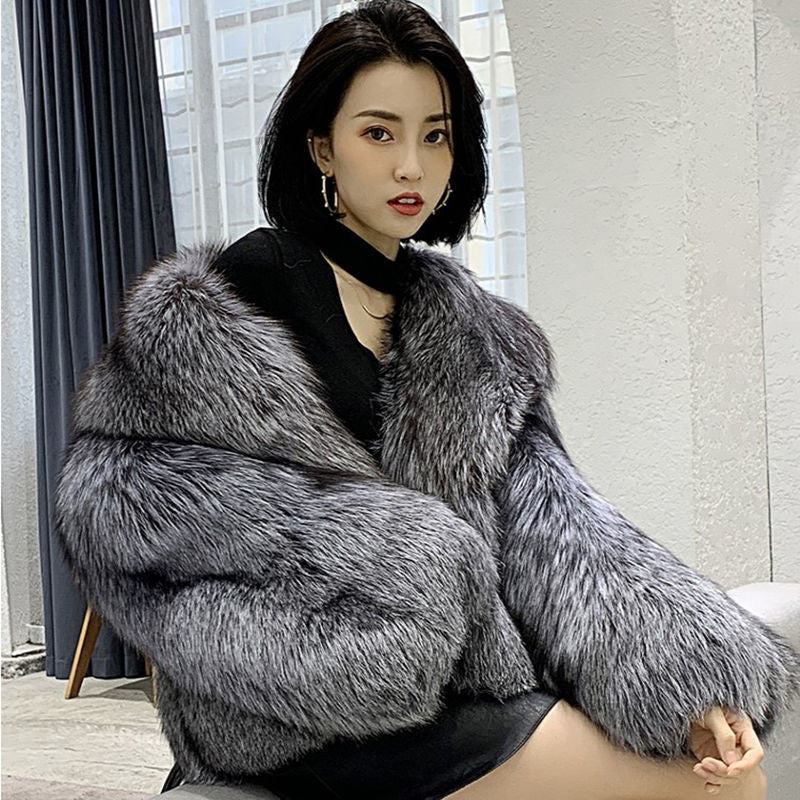 Women's Short Faux Fur Winter Jacket