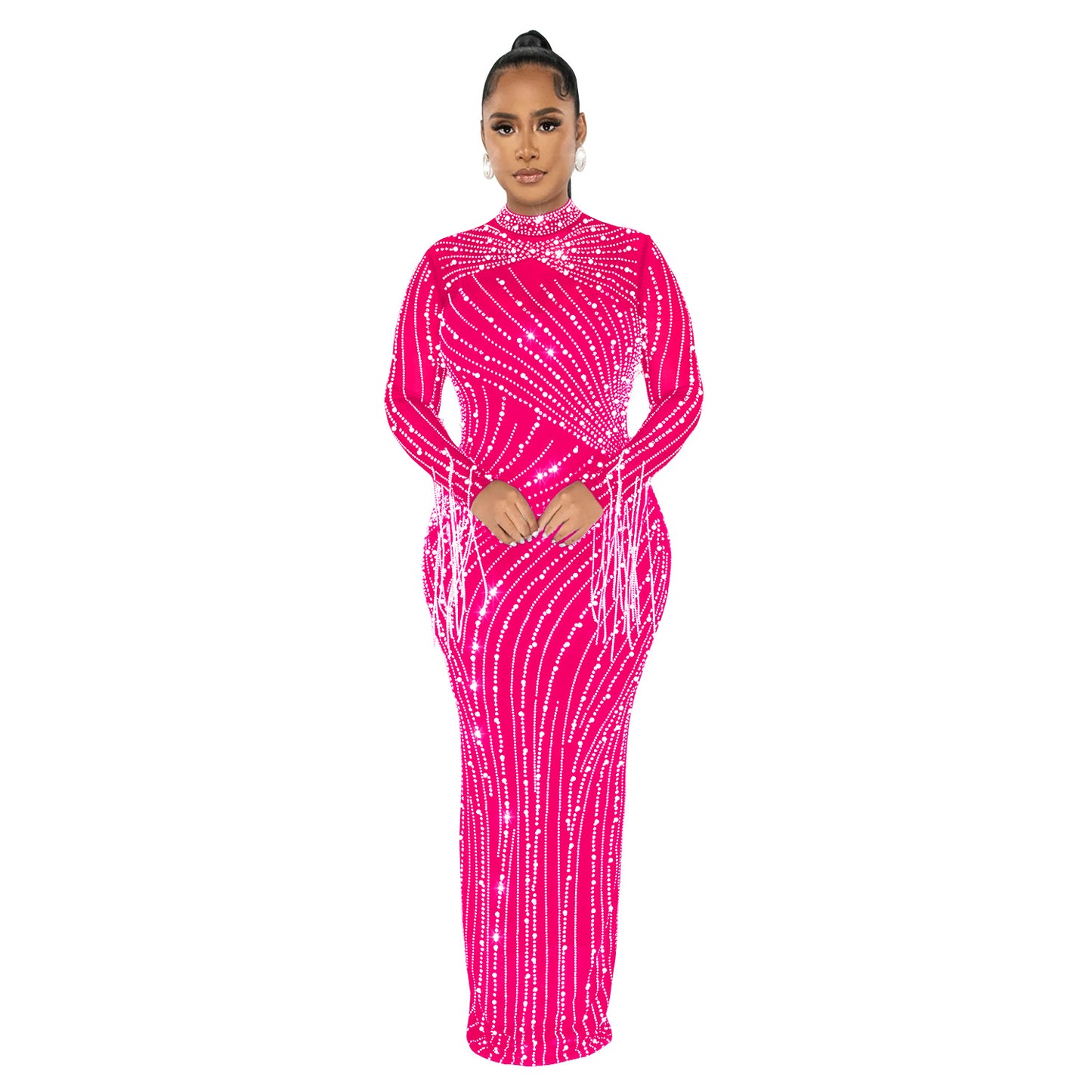 Mesh See Through Drilling Long Sleeve Lining Two Piece Set