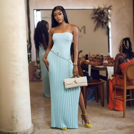 Asymmetic Jersey Tube Top with Maxi Dress