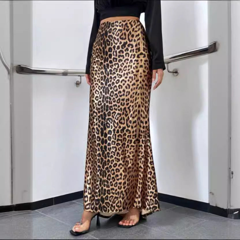 Leopard Print Printed Sexy Sheath Fishtail Skirt Mop Skirt