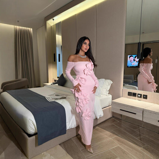 Elegant Sexy Floral off Shoulder Long Sleeve Dress