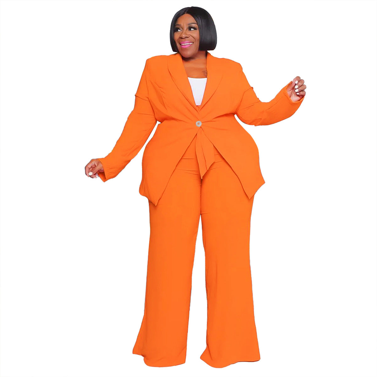 Plus Size Long Sleeve Jacket And Pants Two Piece Set