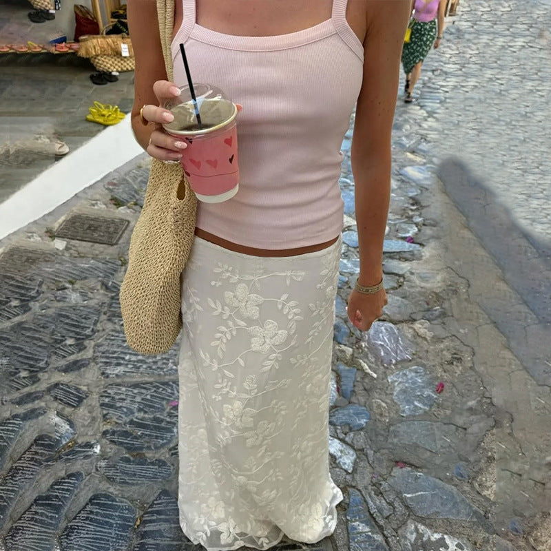 Summer Sexy Low Waist Crocheted Floral Slim Skirt