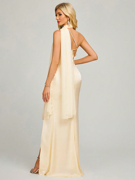 Halter Split Sleeveless Slim Evening Dress