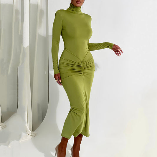 High Collar Long Sleeves Sexy Elegant Bodycon Maxi Dress