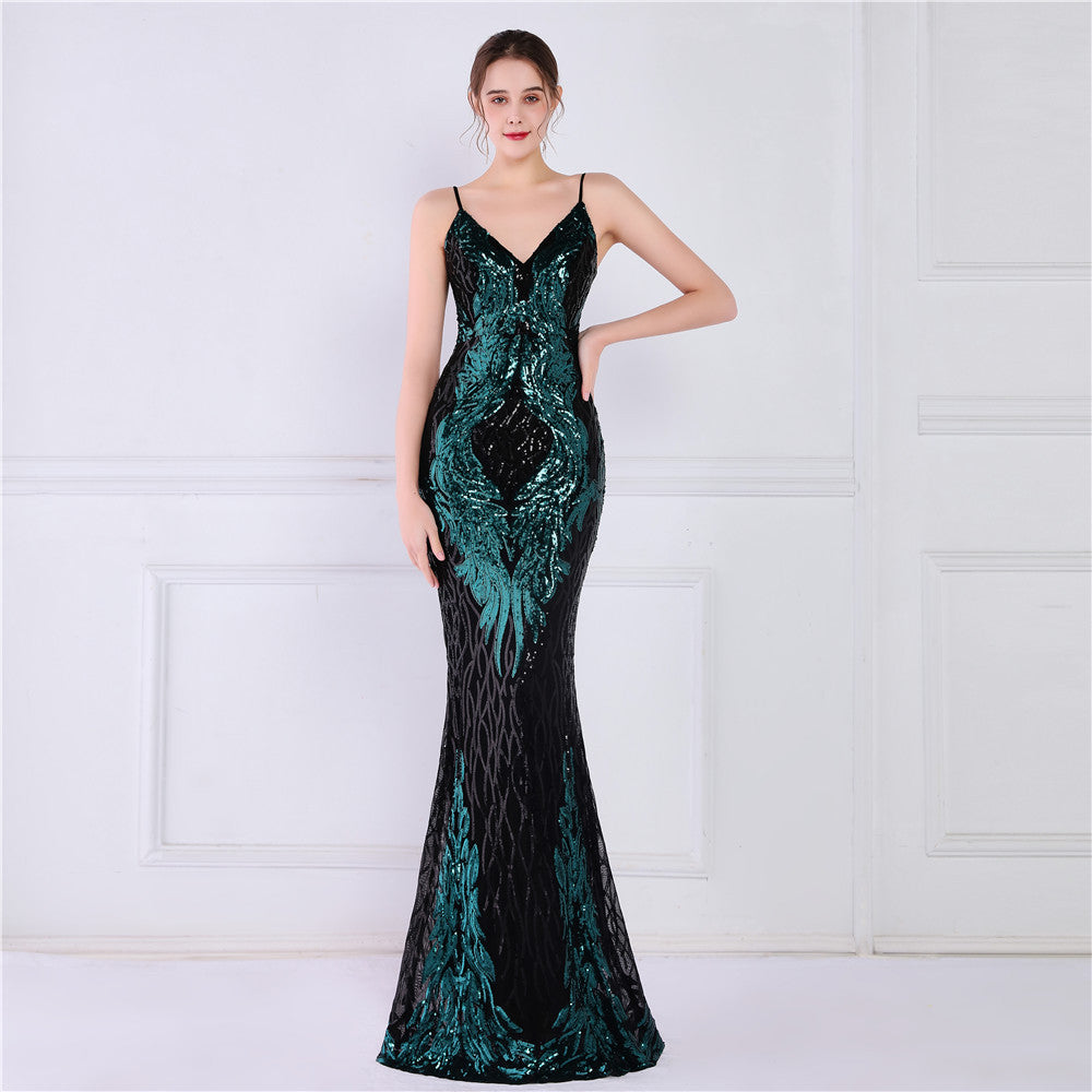 Sequined Fishtail Formal Dress Performance Internet Celebrity Activity Cocktail Car Model Etiquette Evening Dress