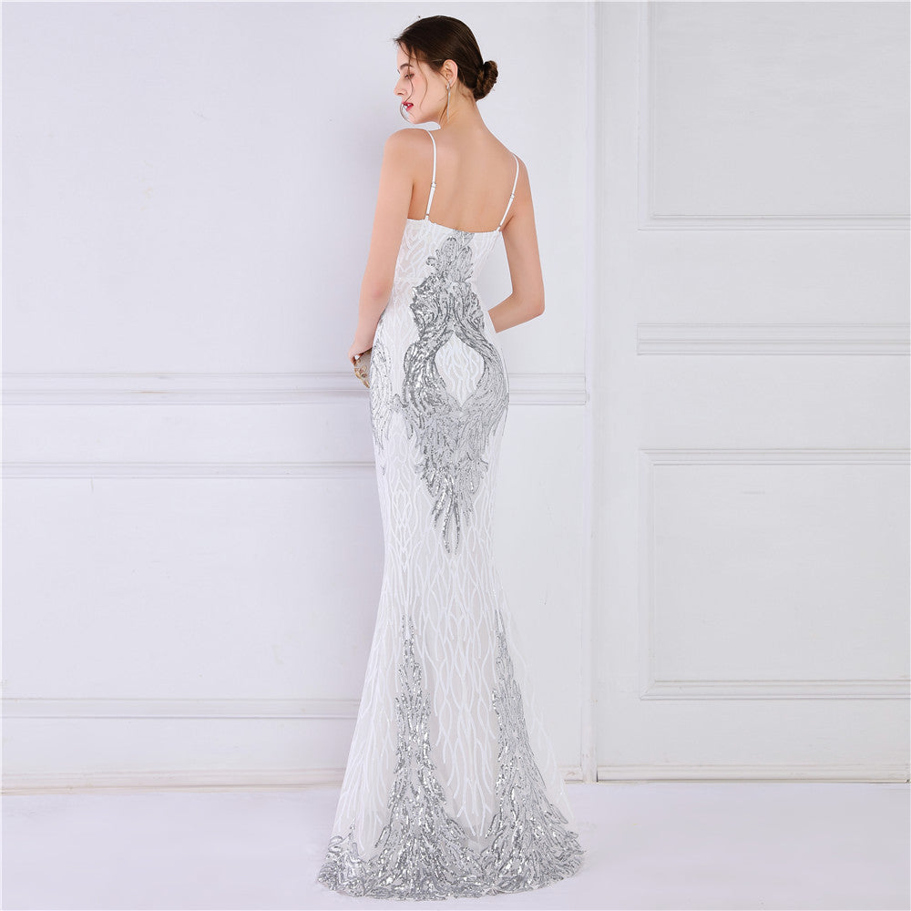 Sequined Fishtail Formal Dress Performance Internet Celebrity Activity Cocktail Car Model Etiquette Evening Dress