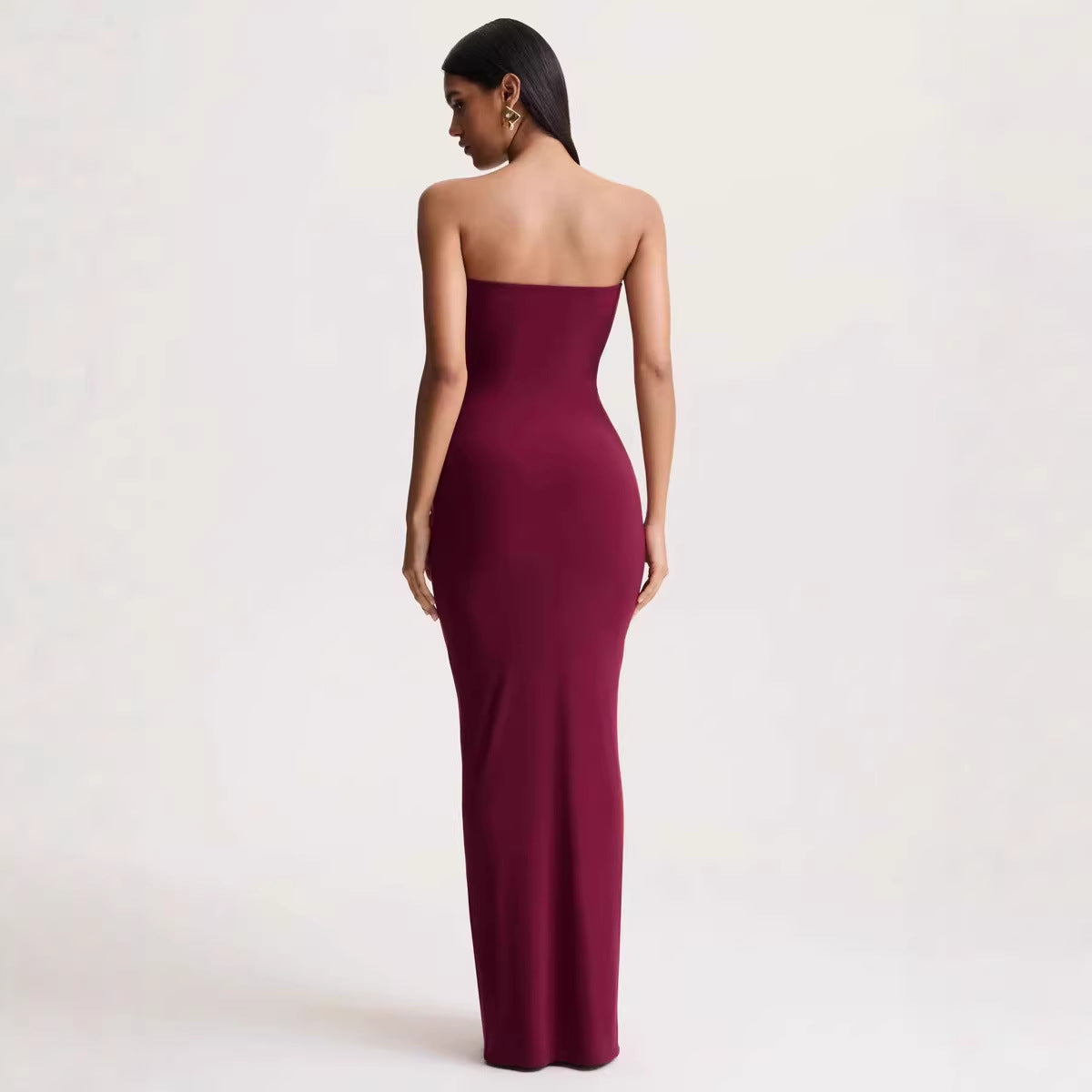 Women Clothing Elegant Chest Wrapped Pleated Three Dimensional Design High Sense Backless Maxi Dress Waist Tight