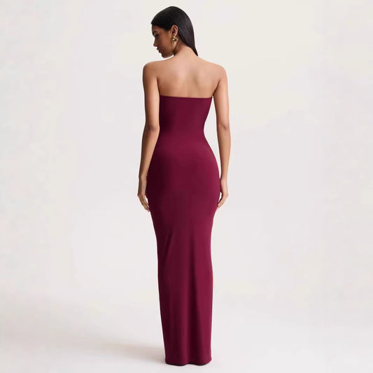 Women Clothing Elegant Chest Wrapped Pleated Three Dimensional Design High Sense Backless Maxi Dress Waist Tight