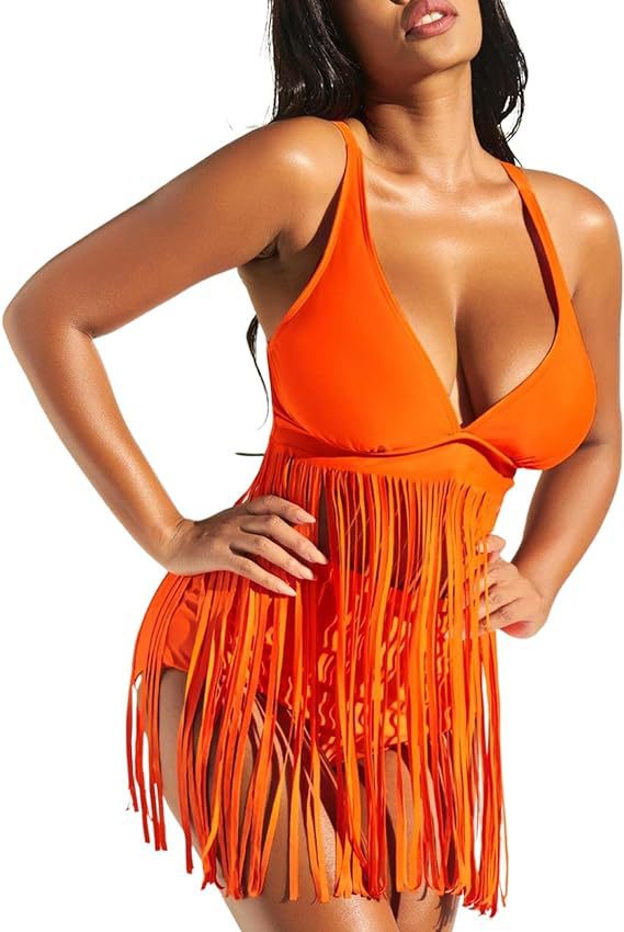 Solid Color Tassel Sexy Bikini Swimsuit