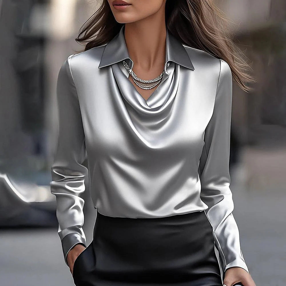 Solid Color Printed Swing Collar Shirt Collar  Top