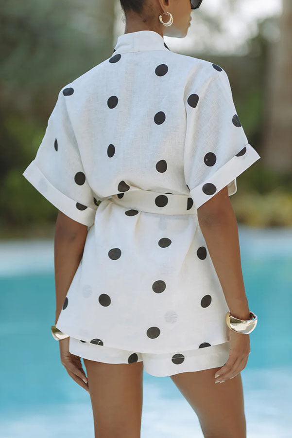 Two Piece Polka Dot Linen Printed Shorts Set