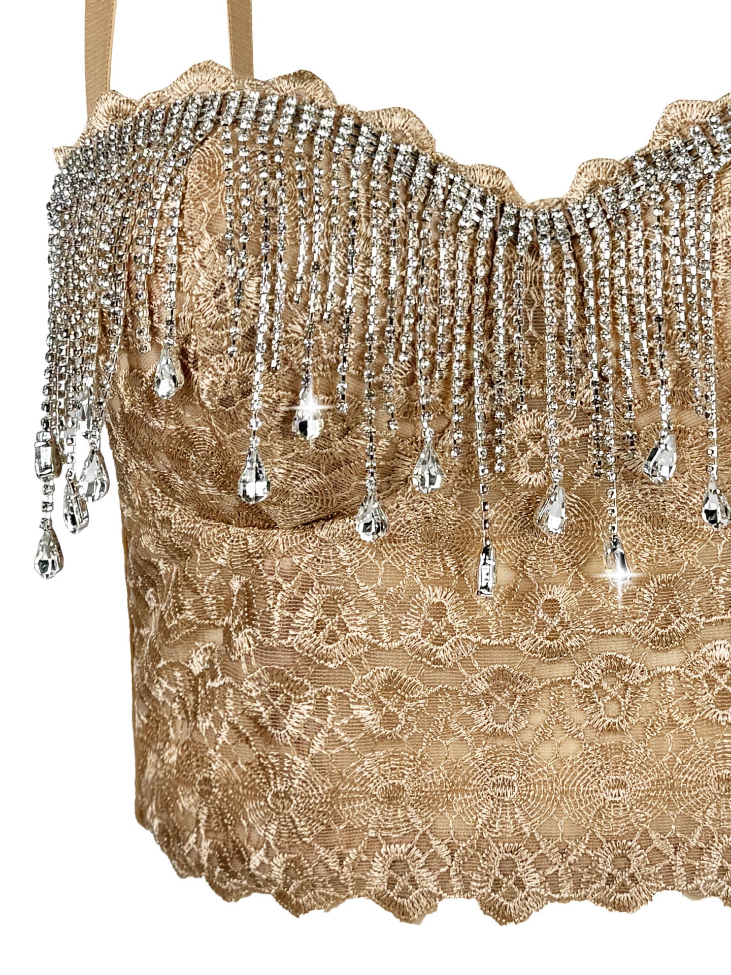 Tassel Embellished Boning Corset Bra Rhinestone Chain Camisole Rhinestone Sexy Sexy Boning Corset Top