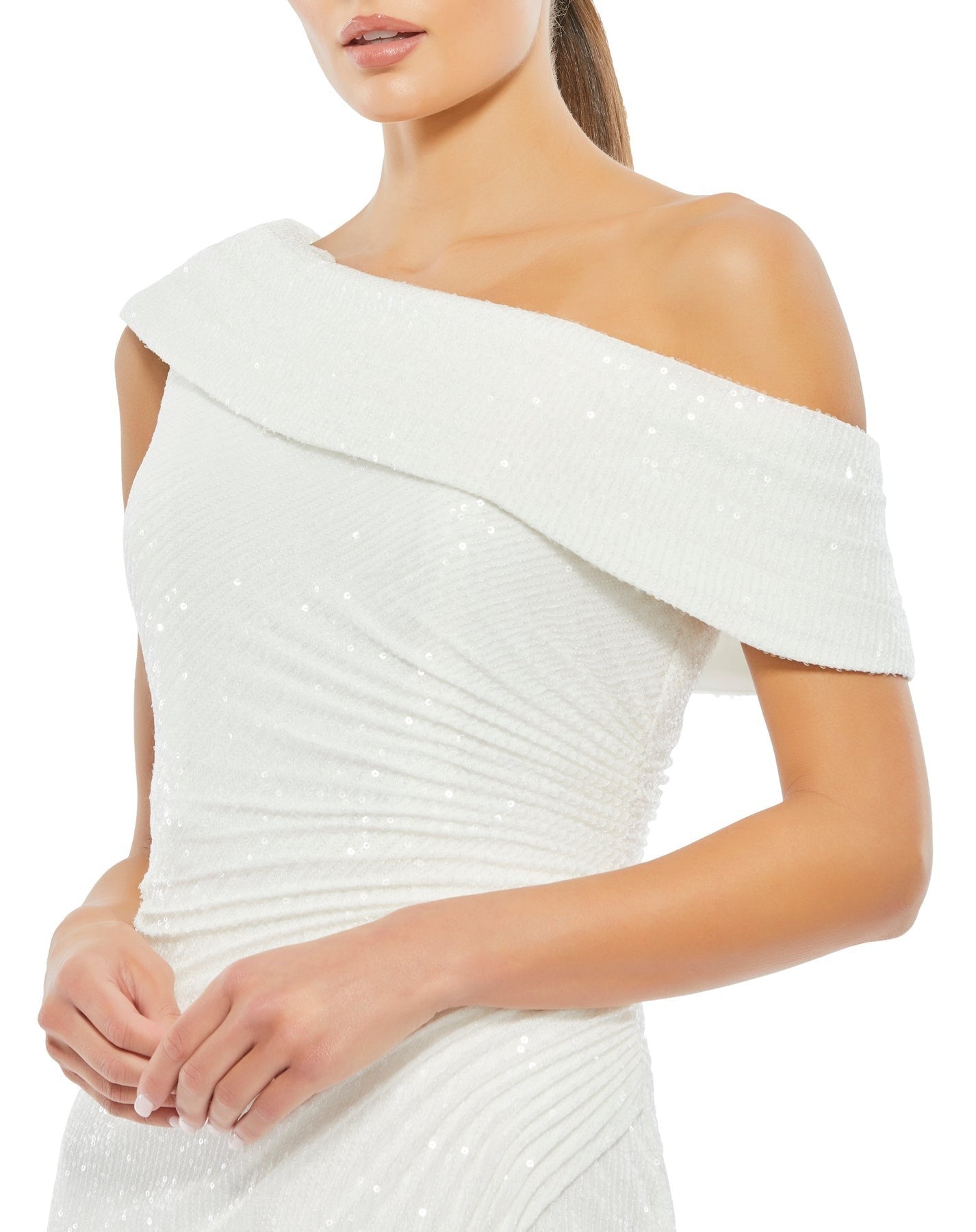 Summer Fashionable Sequ Diagonal Collar High Slit Socialite Dress (4 Colors)