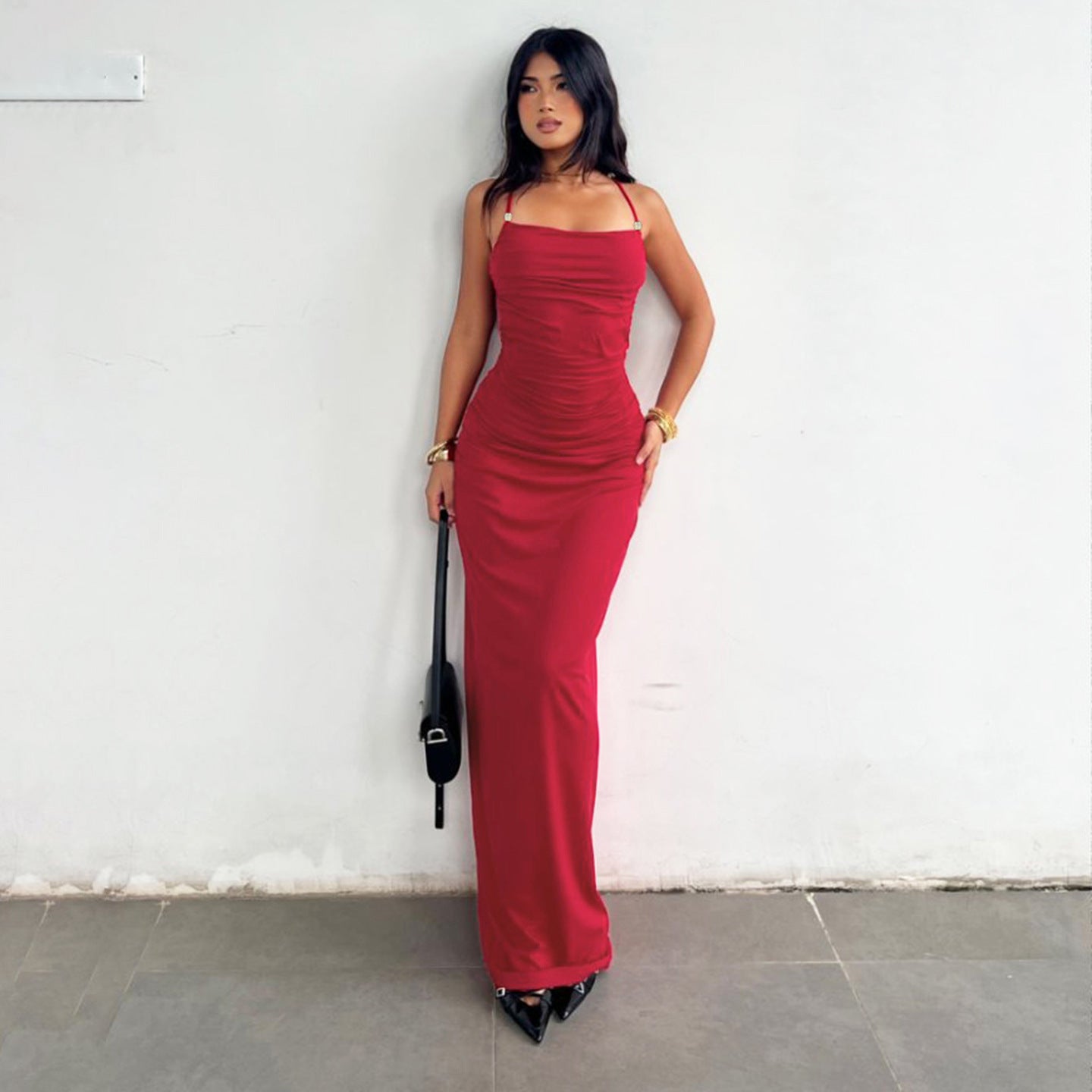 Backless Lace-Up Sexy Red Elegant Maxi Cocktail Dress