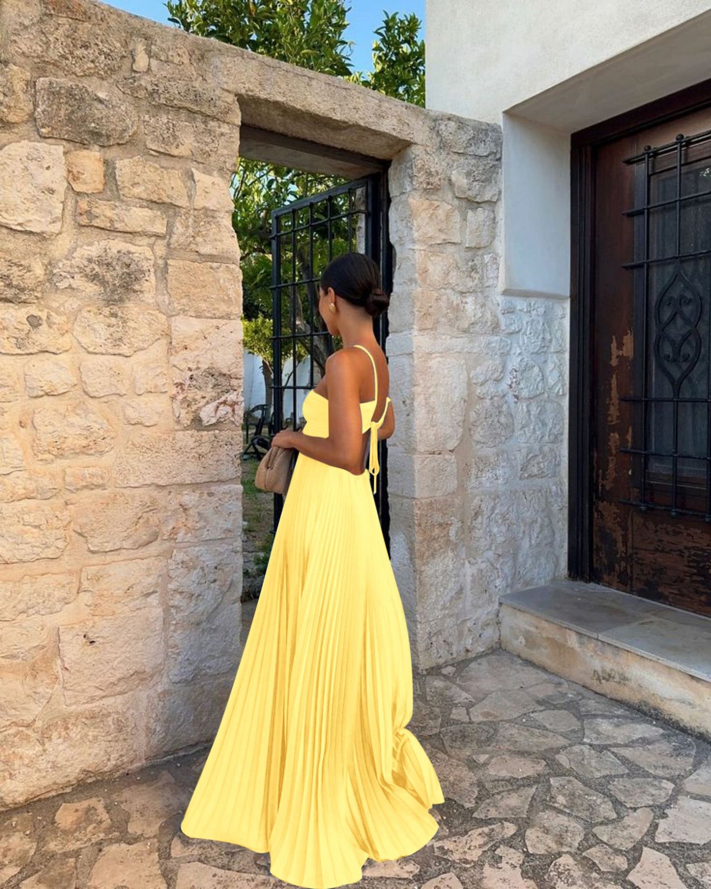 Summer Solid Color Tube Top Pleated Sleeveless Sling Dress