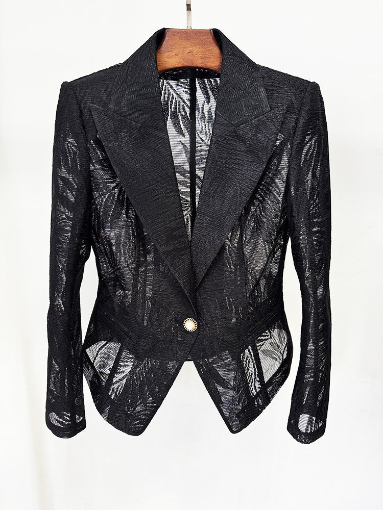 Slim Fit Embroidery Mesh Jacket Blazer