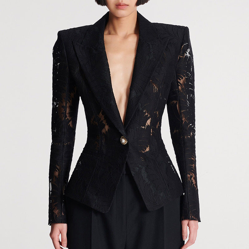 Slim Fit Embroidery Mesh Jacket Blazer