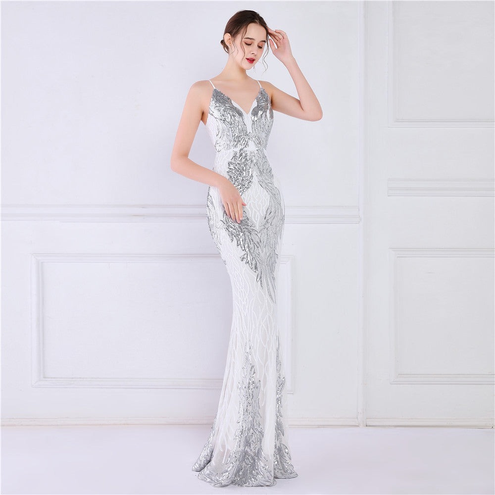 Sequined Fishtail Formal Dress Performance Internet Celebrity Activity Cocktail Car Model Etiquette Evening Dress